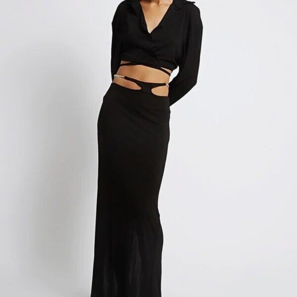 Christopher Esber Double Sculpted Waist Skirt Black Long Jersey - Picture 2 of 6